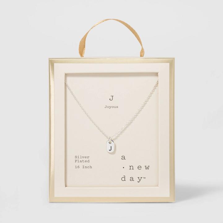Initial J Tag Necklace - A New Day Silver, Women's,