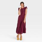 Women's Flutter Short Sleeve Tiered Dress - Universal Thread Burgundy