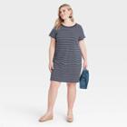Women's Plus Size Striped Short Sleeve T-shirt Dress - Ava & Viv Navy