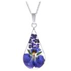 Distributed By Target Women's Sterling Silver Dark Blue Pressed Flowers Teardrop Pendant