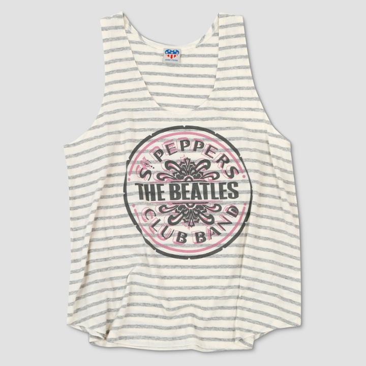 Plus Size Junk Food Women's Plus The Beatles Sgt. Pepper's Band Club Striped Graphic Tank Top - White