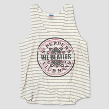 Plus Size Junk Food Women's Plus The Beatles Sgt. Pepper's Band Club Striped Graphic Tank Top - White