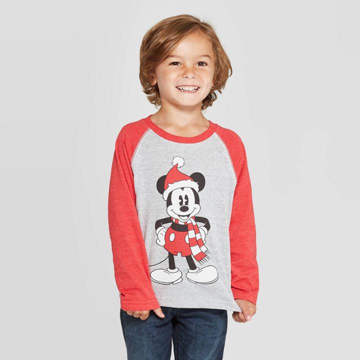 Mickey Mouse & Friends Toddler Boys' Disney Mickey Mouse Long Sleeve T-shirt - Heather Gray 12m, Boy's, Red Gray