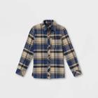 Boys' Plaid Woven Long Sleeve Button-down Shirt - Art Class Cream/navy