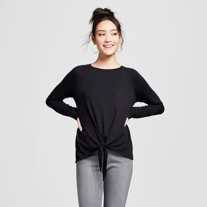 Women's Tie Front Pullover Sweatshirt - Grayson Threads (juniors') Black