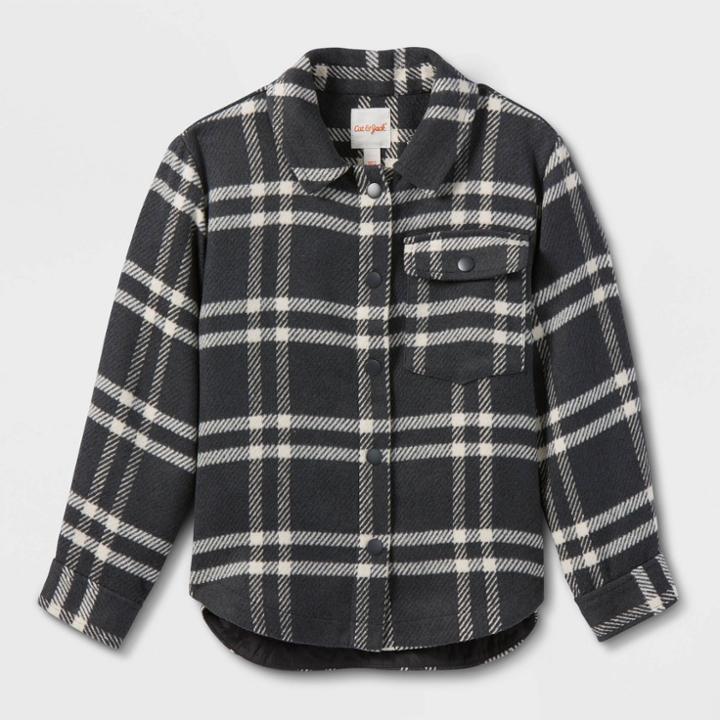 Girls' Plaid Shirt Shacket - Cat & Jack Charcoal Gray