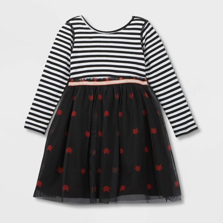 Toddler Girls' Adaptive Halloween Knit Tulle Dress - Cat & Jack Black
