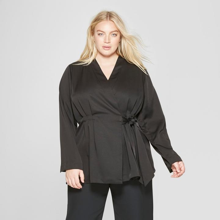 Women's Plus Size Wrap Jacket With Side Tie - Prologue Black