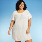 Women's Plus Size Wide Neck Flutter Sleeve Cover Up Dress - Kona Sol Off-white