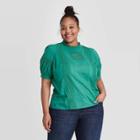 Women's Plus Size Puff Elbow Sleeve Eyelet Blouse - Universal Thread Teal