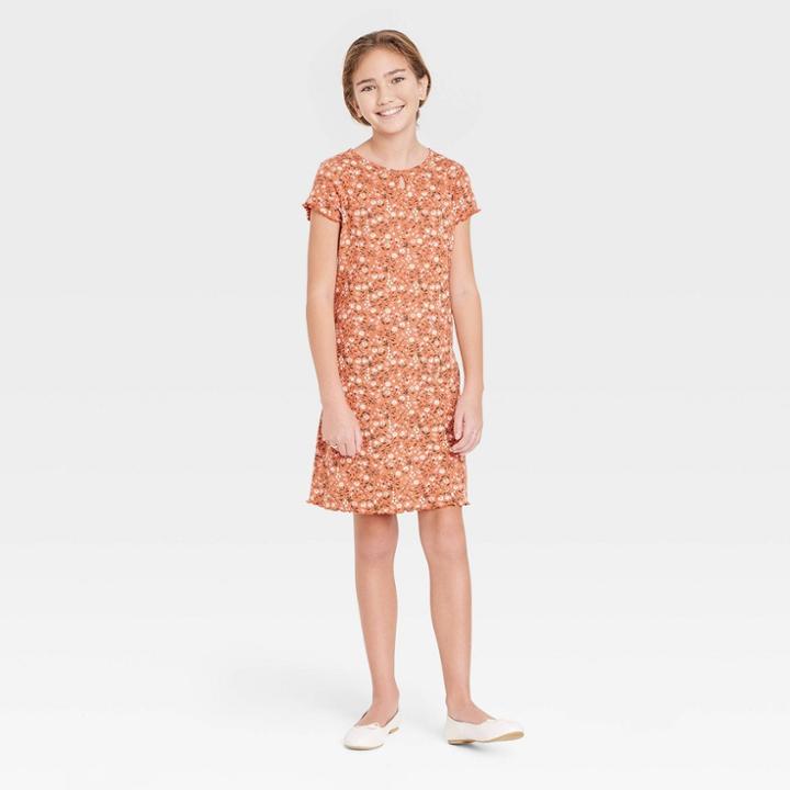 Girls' Keyhole Knit Dress - Art Class Orange Floral