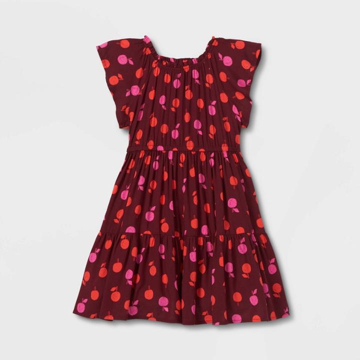 Girls' Short Sleeve Challis Dress - Cat & Jack Burgundy
