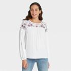 Women's Long Sleeve Embroidered Knit Top - Knox Rose Ivory