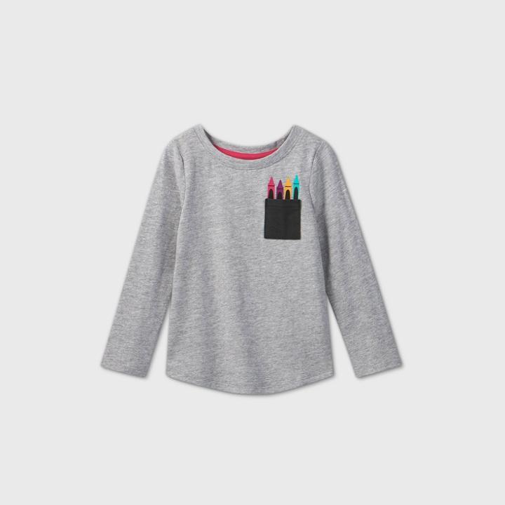 Toddler Girls' Long Sleeve Pocket T-shirt - Cat & Jack Gray