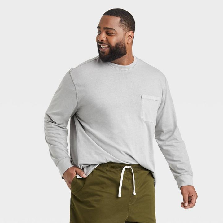 Men's Tall Standard Fit Long Sleeve Crewneck T-shirt - Goodfellow & Co Gray