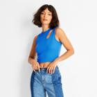 Women's Ribbed Cut Out Crop Tank Top - Future Collective With Kahlana Barfield Brown Blue Xxs