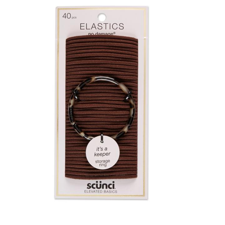 Scunci 4mm No Damage Elastics With Bonus Ring Holder Brown