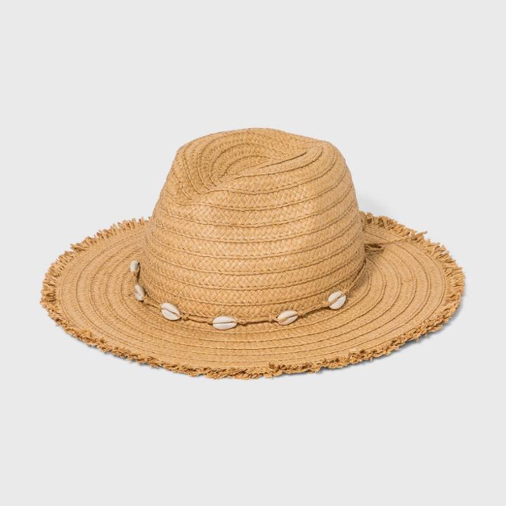 Girls' Fringe Edge Straw With Shell Hat - Art Class Khaki, Green/white/brown