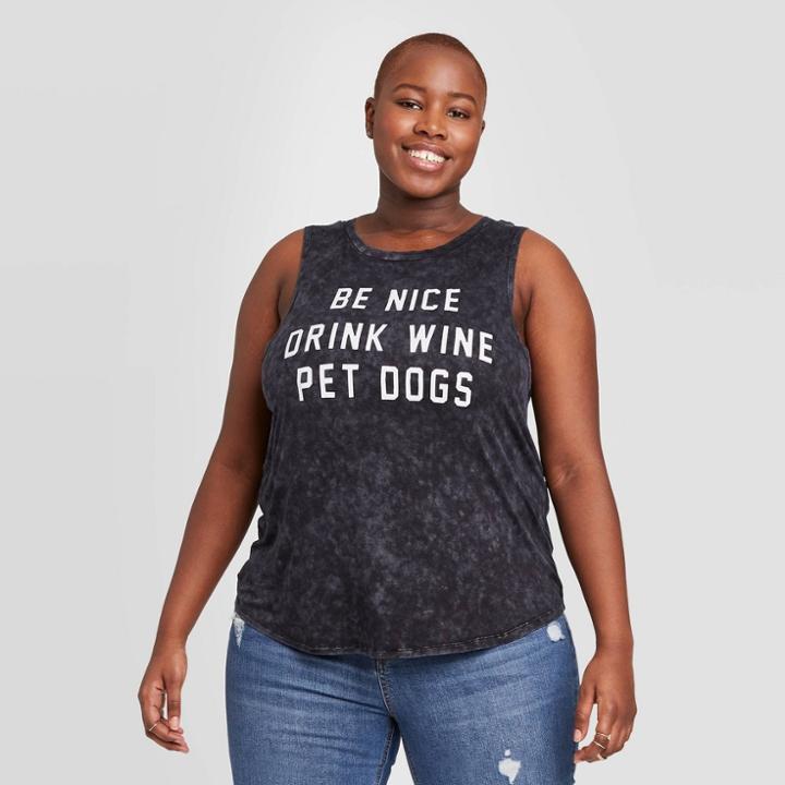 Women's Plus Size Be Nice, Drink Wine, Pet Dogs Graphic Tank Top - Grayson Threads - Black 1x, Women's,