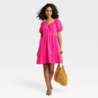Women's Puff Short Sleeve Tiered Babydoll Dress - Universal Thread Pink
