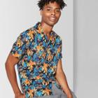 Petitemen's Printed Short Sleeve Poplin Camp Button-down Shirt - Original Use Hawaiian Blue