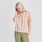 Women's Striped Short Sleeve Linen Cuff T-shirt - A New Day Cream Xs, Women's, Ivory