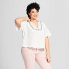 Women's Plus Size Plaid Short Sleeve Embroidered Top - Universal Thread White X