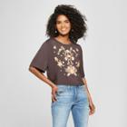 Women's Short Sleeve Embroidered Crop T-shirt - 3hearts (juniors') Black