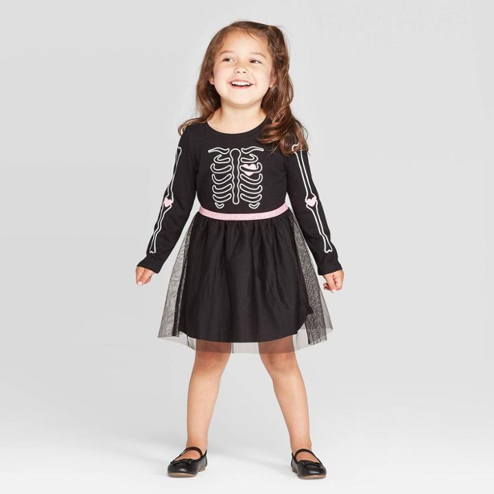 Toddler Girls' Halloween Skeleton Dress - Cat & Jack Black