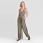 Women's Striped Sleeveless V-neck Button-front Jumpsuit - Xhilaration Xs, Women's,