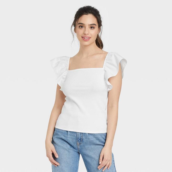 Women's Ruffle Top - A New Day White