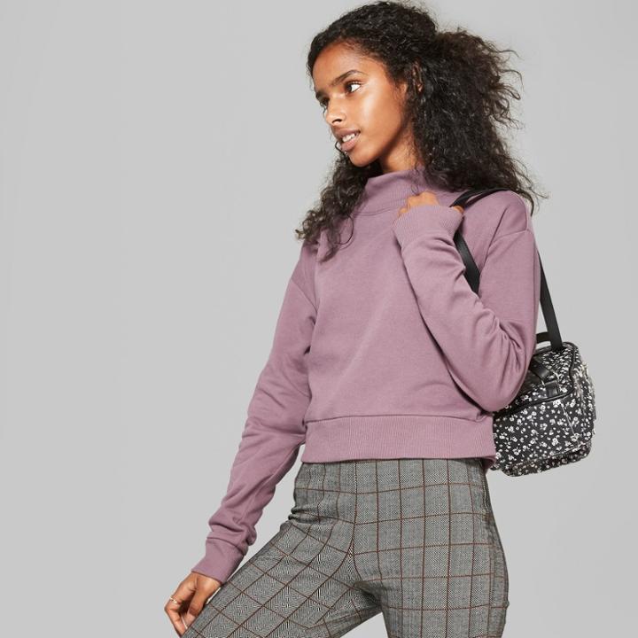 Women's Mock Neck Cropped Pullover - Wild Fable Plum