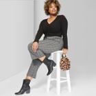 Women's Plus Size Long Sleeve V-neck Ruched Top - Wild Fable Black