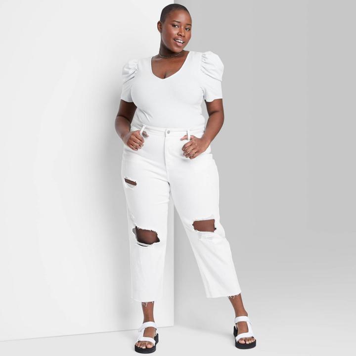 Women's Plus Size Super-high Rise Distressed Straight Jeans - Wild Fable White