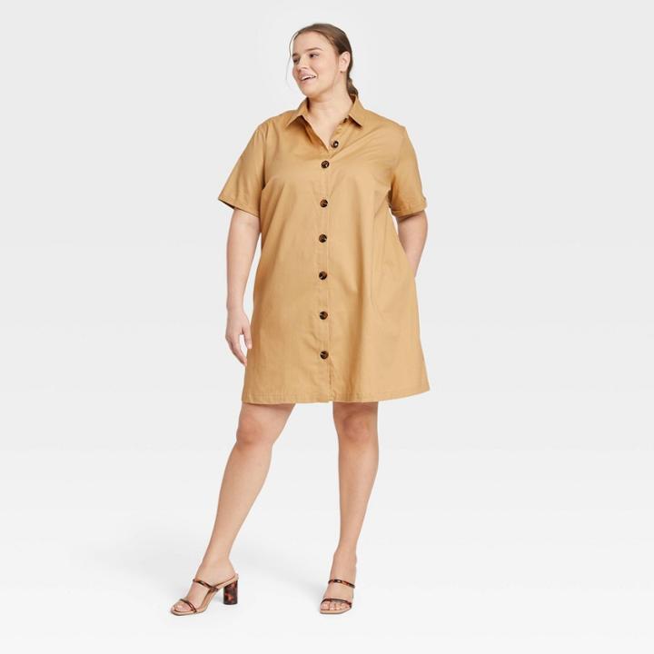 Women's Plus Size Short Sleeve Button-down Trapeze Dress - Who What Wear