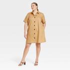 Women's Plus Size Short Sleeve Button-down Trapeze Dress - Who What Wear