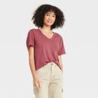 Women's Sensory Friendly Short Sleeve V-neck T-shirt - Universal Thread Burgundy