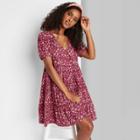 Women's Floral Print Short Sleeve Tiered Babydoll Dress - Wild Fable Red