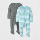 Baby Boys' 2pc Waffle Sleep N' Play With Mitten Cuffs - Cloud Island Turquoise/green