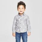 Toddler Boys' Long Sleeve Button-down Shirt With Dino - Cat & Jack Gray