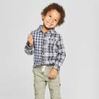 Toddler Boys' Long Sleeve Plaid Button-down Shirt - Cat & Jack Blue 12m, Boy's, Size: