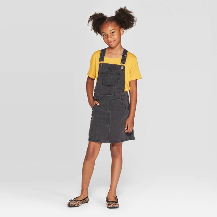 Girls' Denim Pinafore Dress - Art Class Black M, Girl's,