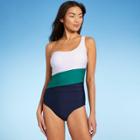 Women's Colorblock One Shoulder High Coverage One Piece Swimsuit - Kona Sol Navy