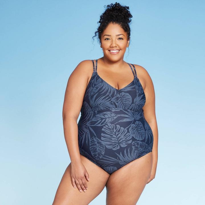 Women's Plus Size Strappy Back One Piece Swimsuit - Kona Sol Blue