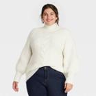 Women's Plus Size Turtleneck Pullover Sweater - Ava & Viv Off-white X