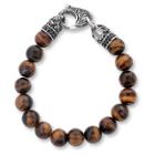 West Coast Jewelry Men's Crucible Stainless Steel Dragon With Polished Tiger Eye's Beaded Bracelet, Brown