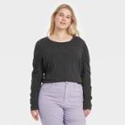 Women's Plus Size Long Sleeve Ruched T-shirt - Universal Thread Charcoal Gray