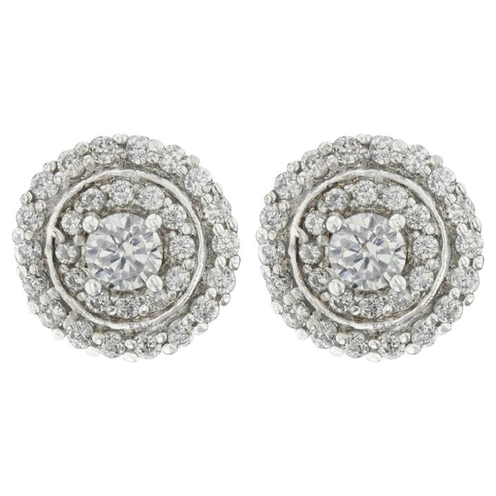Distributed By Target Button Post Earrings Plated Brass Round 2 Rows Halo -