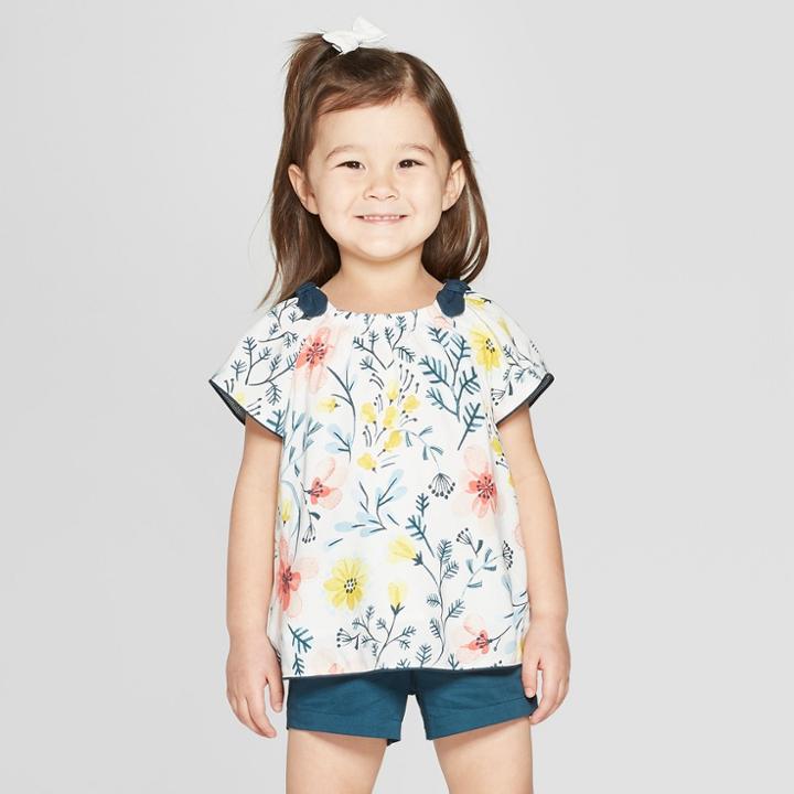 Toddler Girls' Short Sleeve Floral Blouse - Genuine Kids From Oshkosh Off-white