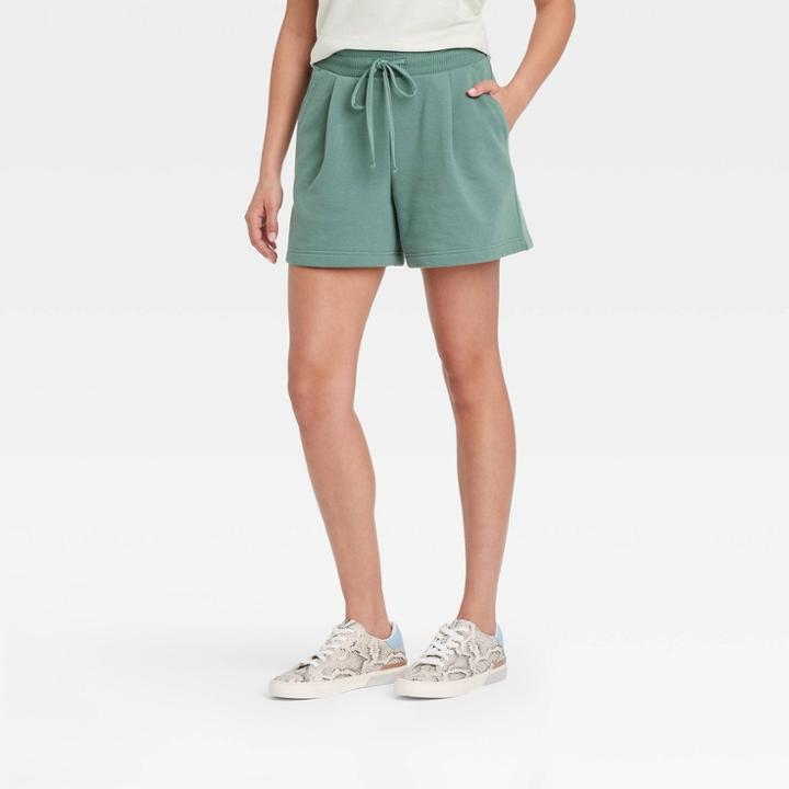 Women's High-rise Tie Waist Knit Midi Shorts - A New Day Teal